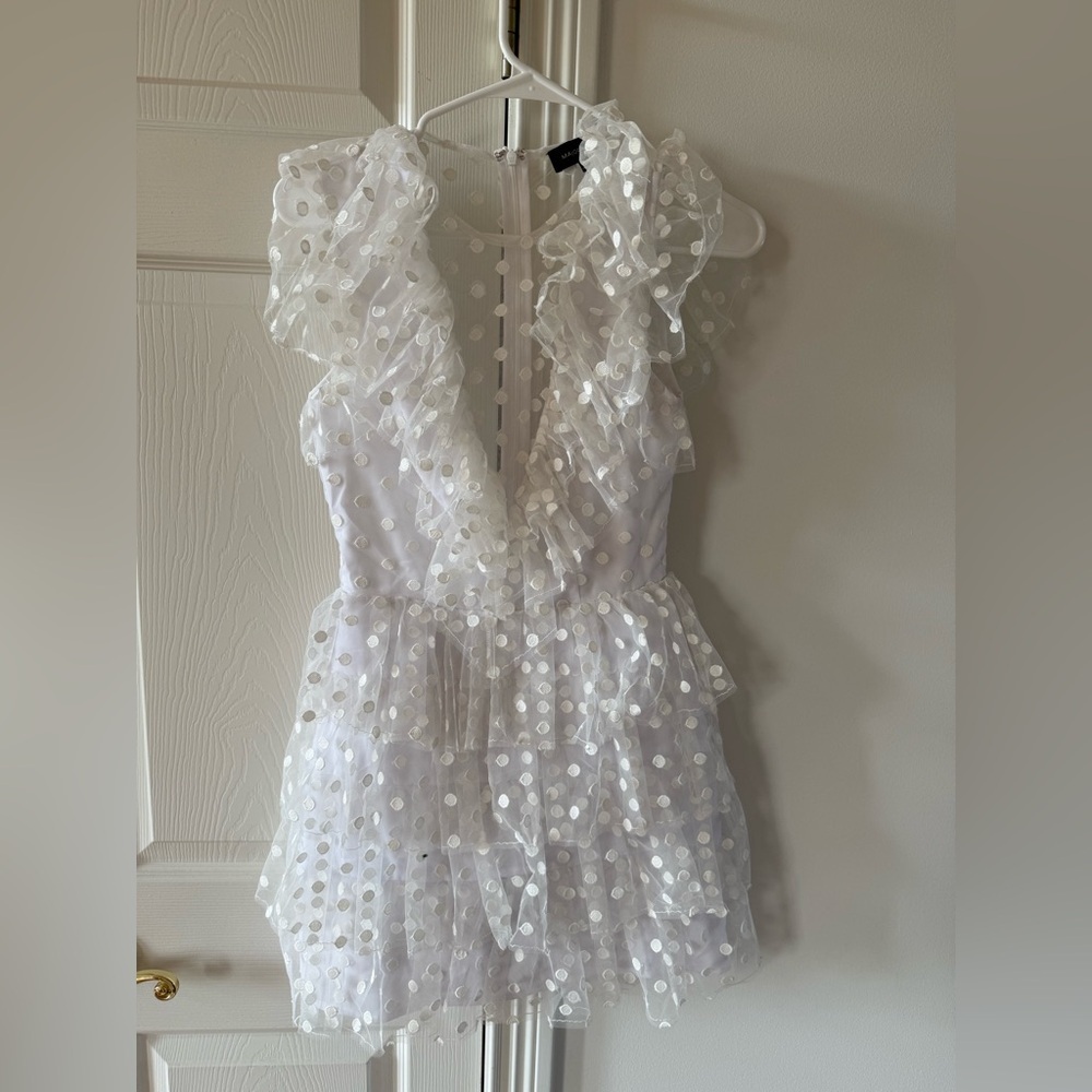 Majorelle White Ruffled Polka Dot Dress